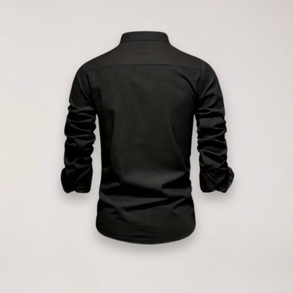 Men’s Long Sleeve Stand Collar Shirt – Embroidered Solid Design for Smart Casual Styling