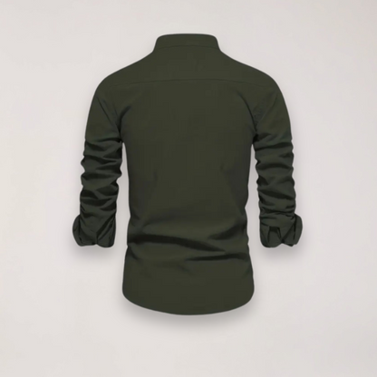 Men’s Long Sleeve Stand Collar Shirt – Embroidered Solid Design for Smart Casual Styling