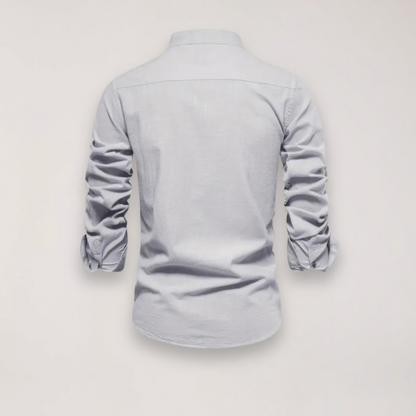 Men’s Long Sleeve Stand Collar Shirt – Embroidered Solid Design for Smart Casual Styling