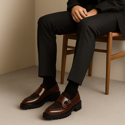 Men’s Monk Strap Loafers – Modern Dress Shoes with Dual Buckle