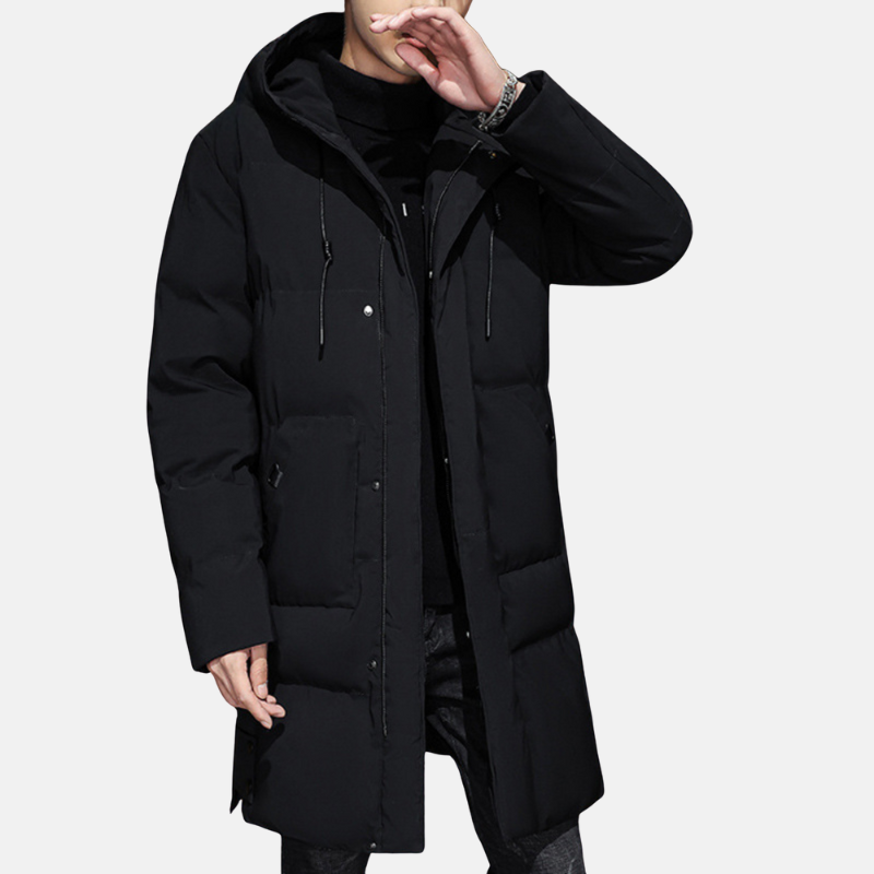 Men’s Padded Coat – Mid Length – Relaxed Fit – Quilted Hooded Weather Resistant