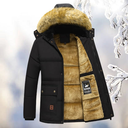 Men’s Parka Jacket – Relaxed Fit – Quilted Padding – Fleece Lined – Faux Fur Hood