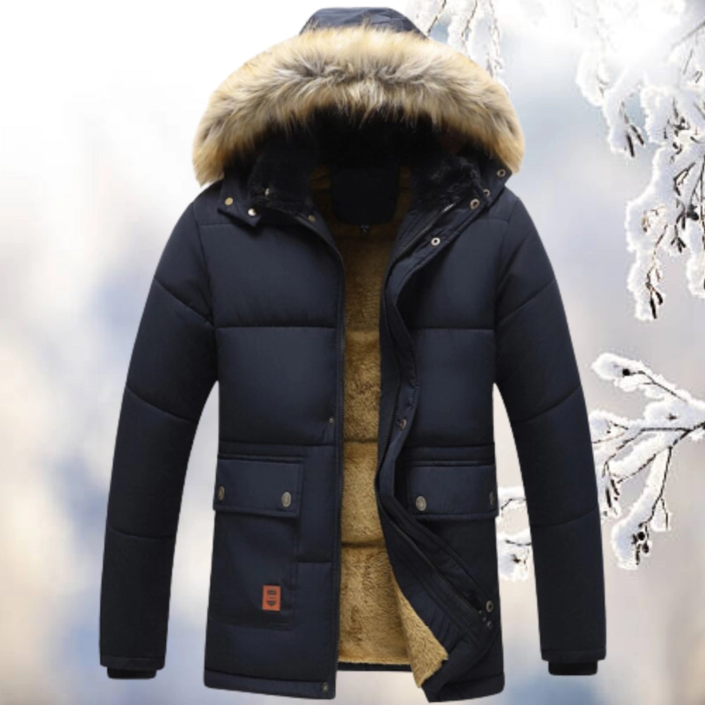 Men’s Parka Jacket – Relaxed Fit – Quilted Padding – Fleece Lined – Faux Fur Hood