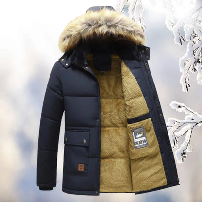 Men’s Parka Jacket – Relaxed Fit – Quilted Padding – Fleece Lined – Faux Fur Hood