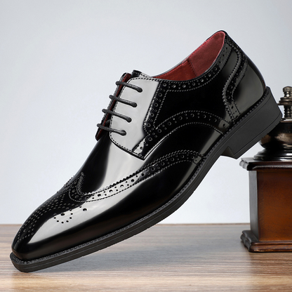 Men’s Patent Brogue Dress Shoes – Classic Wingtip Elegance for Formal Wear