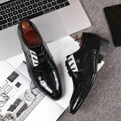 Men’s Patent Oxford Dress Shoes – Lace-Up Formal Footwear with Textured Finish