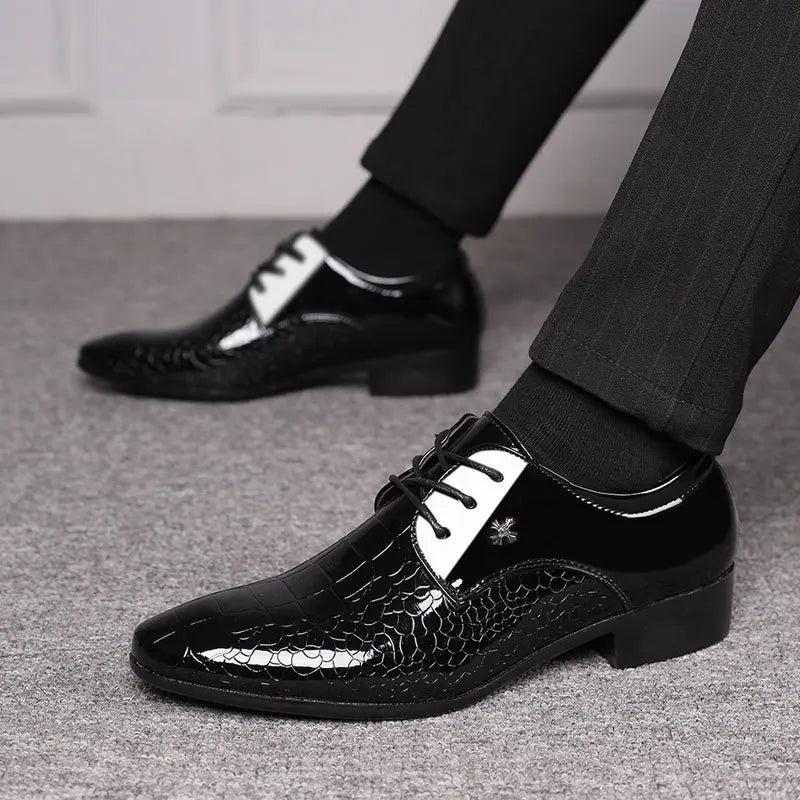 Men’s Patent Oxford Dress Shoes – Lace-Up Formal Footwear with Textured Finish