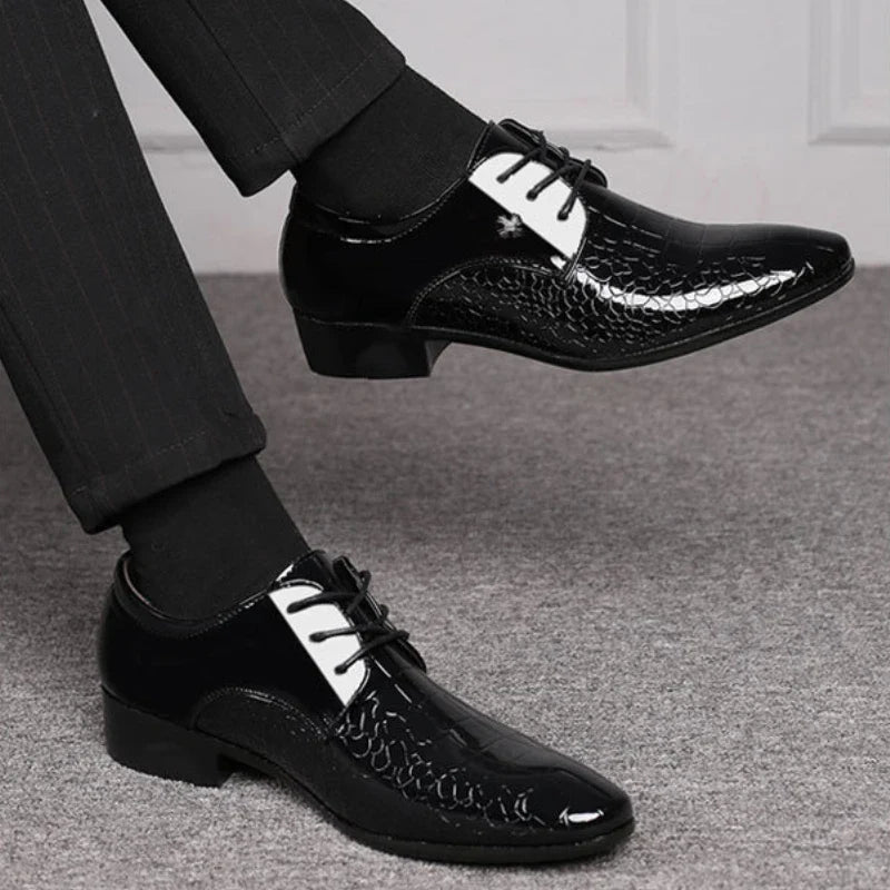 Men’s Patent Oxford Dress Shoes – Lace-Up Formal Footwear with Textured Finish