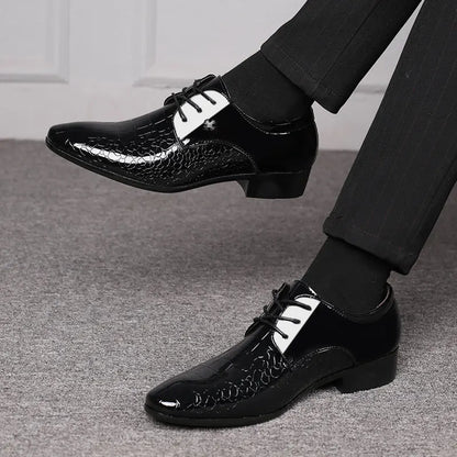 Men’s Patent Oxford Dress Shoes – Lace-Up Formal Footwear with Textured Finish