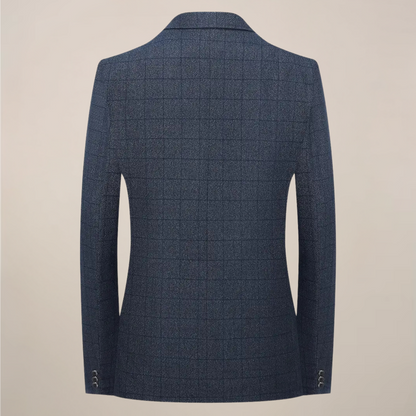 Men’s Plaid Blazer – Tailored Check Jacket with Lapel Collar and Pockets