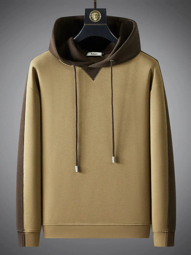 Men’s Pullover Hoodie – Relaxed Fit – Cotton Blend – Two-Tone Panels – Drawstring Hood