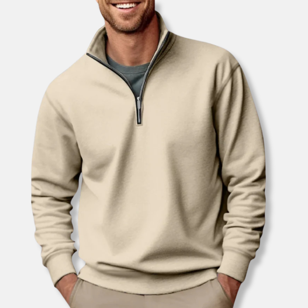 Men’s Pullover Sweatshirt – Soft Knit – Relaxed Fit – Half Zip – Ribbed Trim