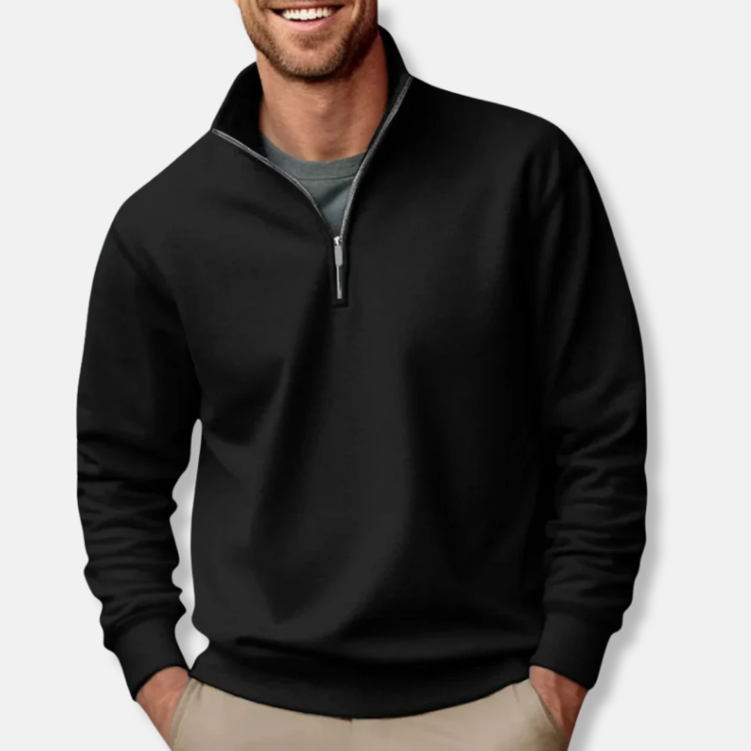 Men’s Pullover Sweatshirt – Soft Knit – Relaxed Fit – Half Zip – Ribbed Trim