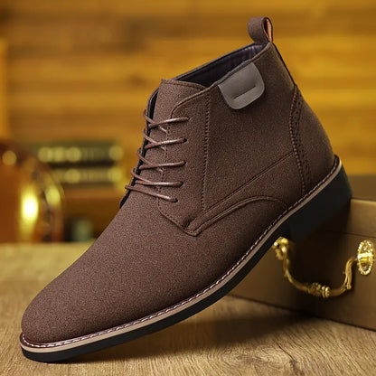 Men’s Retro Mid-Top Lace-Up Shoes – Pointed Toe with Rubber Sole