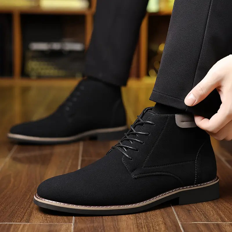 Men’s Retro Mid-Top Lace-Up Shoes – Pointed Toe with Rubber Sole