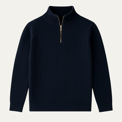 Men’s Ribbed Half Zip Jumper – Stand Collar, Warm Knit
