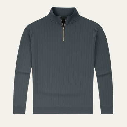 Men’s Ribbed Half Zip Jumper – Stand Collar, Warm Knit