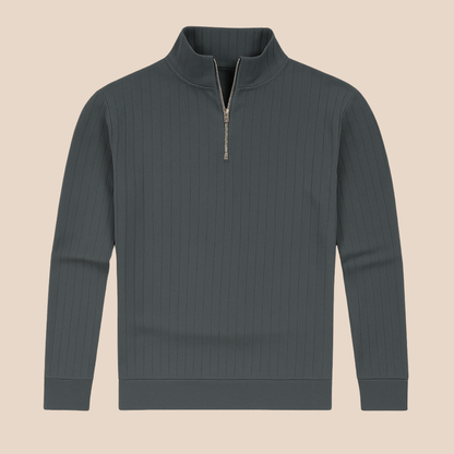 Men’s Ribbed Half Zip Jumper – Stand Collar, Warm Knit