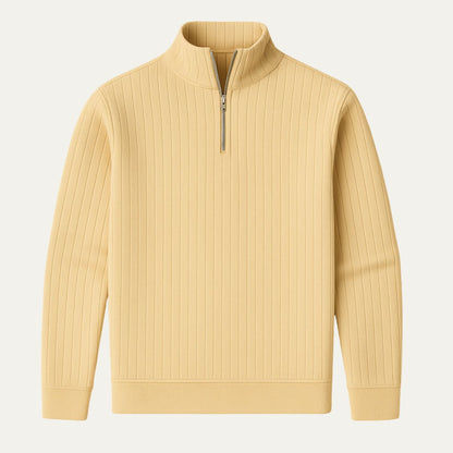 Men’s Ribbed Half Zip Jumper – Stand Collar, Warm Knit