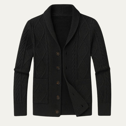 Cevori Classic Cable Knit Style Shawl Collar Cardigan