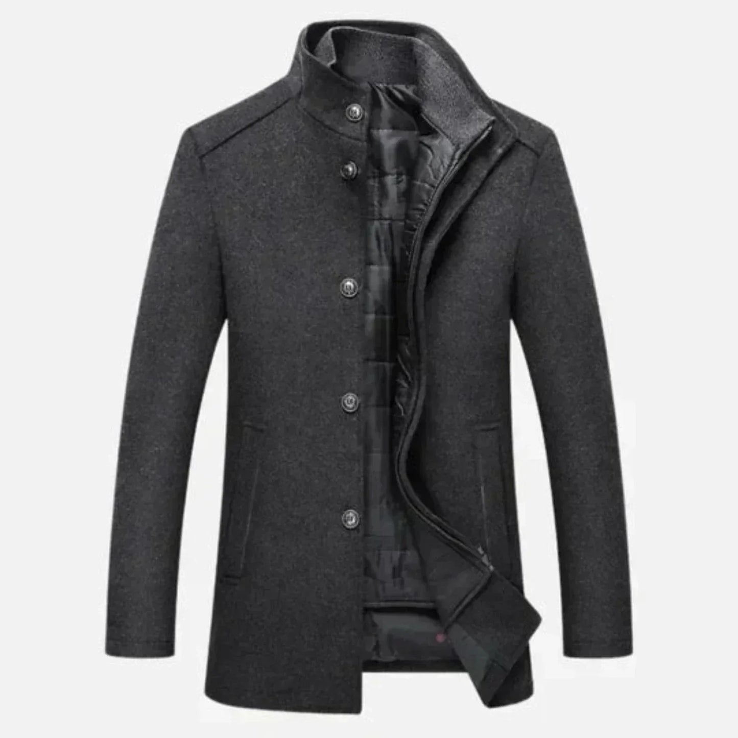 Cevori Stylish Stand Collar Button-Up Overcoat