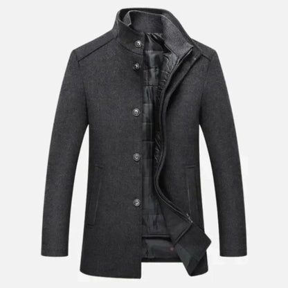 Cevori Stylish Stand Collar Button-Up Overcoat