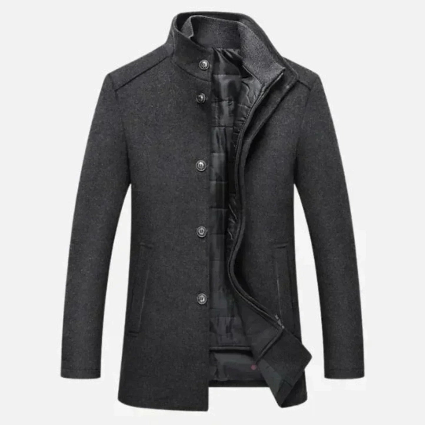 Men’s Tailored Wool Overcoat with Quilted Insert