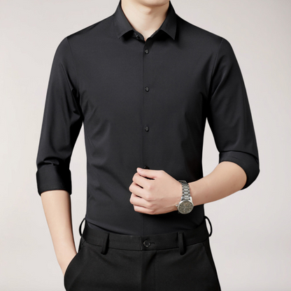 Men's Stretch Button-Up Shirt – Slim Fit Long Sleeve Dress Shirt for Business & Casual Wear