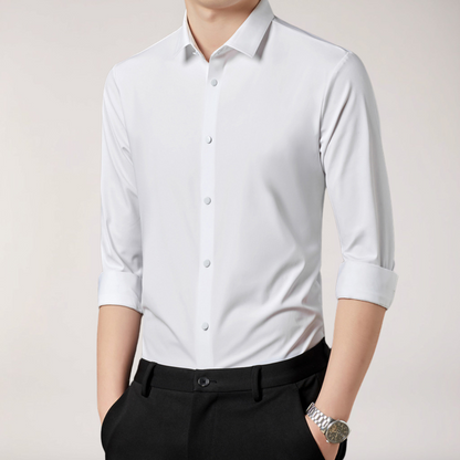 Men's Stretch Button-Up Shirt – Slim Fit Long Sleeve Dress Shirt for Business & Casual Wear