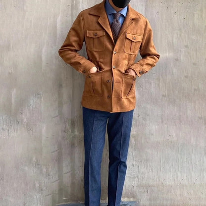 Cevori Four Pocket Suede Look Hunting Jacket