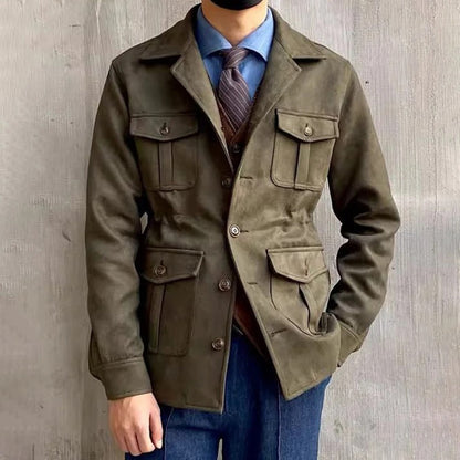 Cevori Four Pocket Suede Look Hunting Jacket