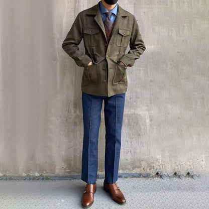 Cevori Four Pocket Suede Look Hunting Jacket