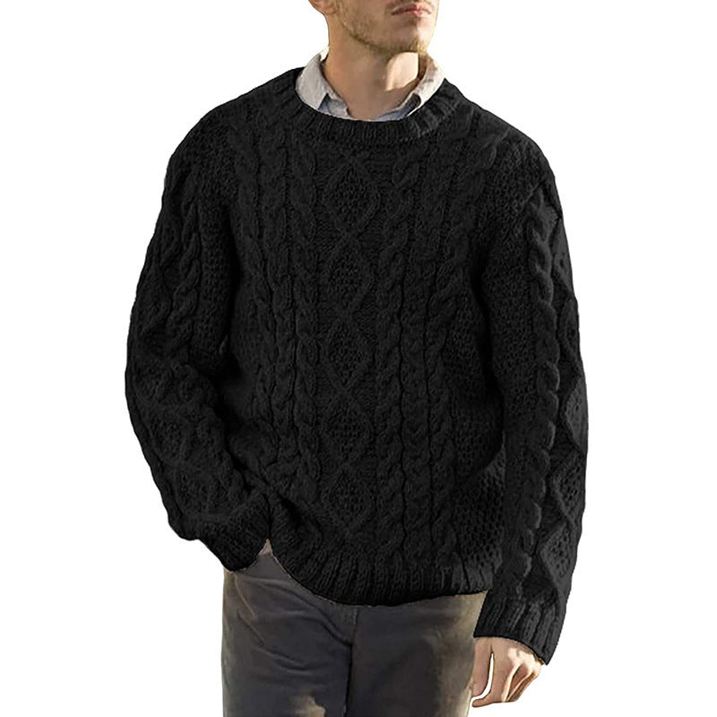 Men’s Sweater – Oversized Fit – Chunky Wool Knit – Cable Pattern – Round Neck Long Sleeve