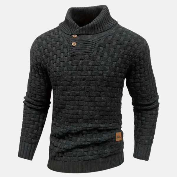 Men's Sweater – Wool Knit – Regular Fit – Shawl Collar – Button Neck – Long Sleeve