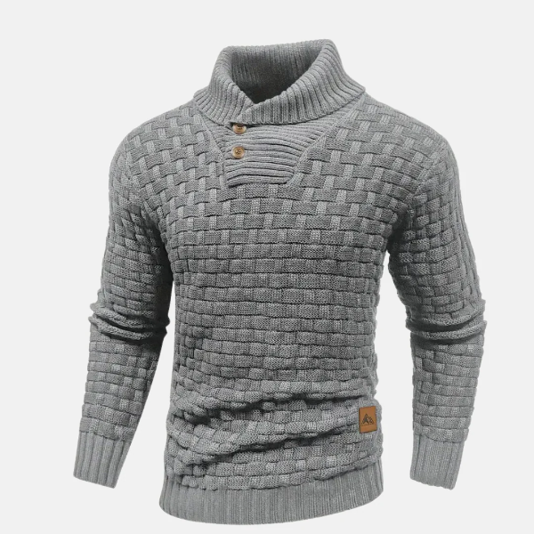Men's Sweater – Wool Knit – Regular Fit – Shawl Collar – Button Neck – Long Sleeve