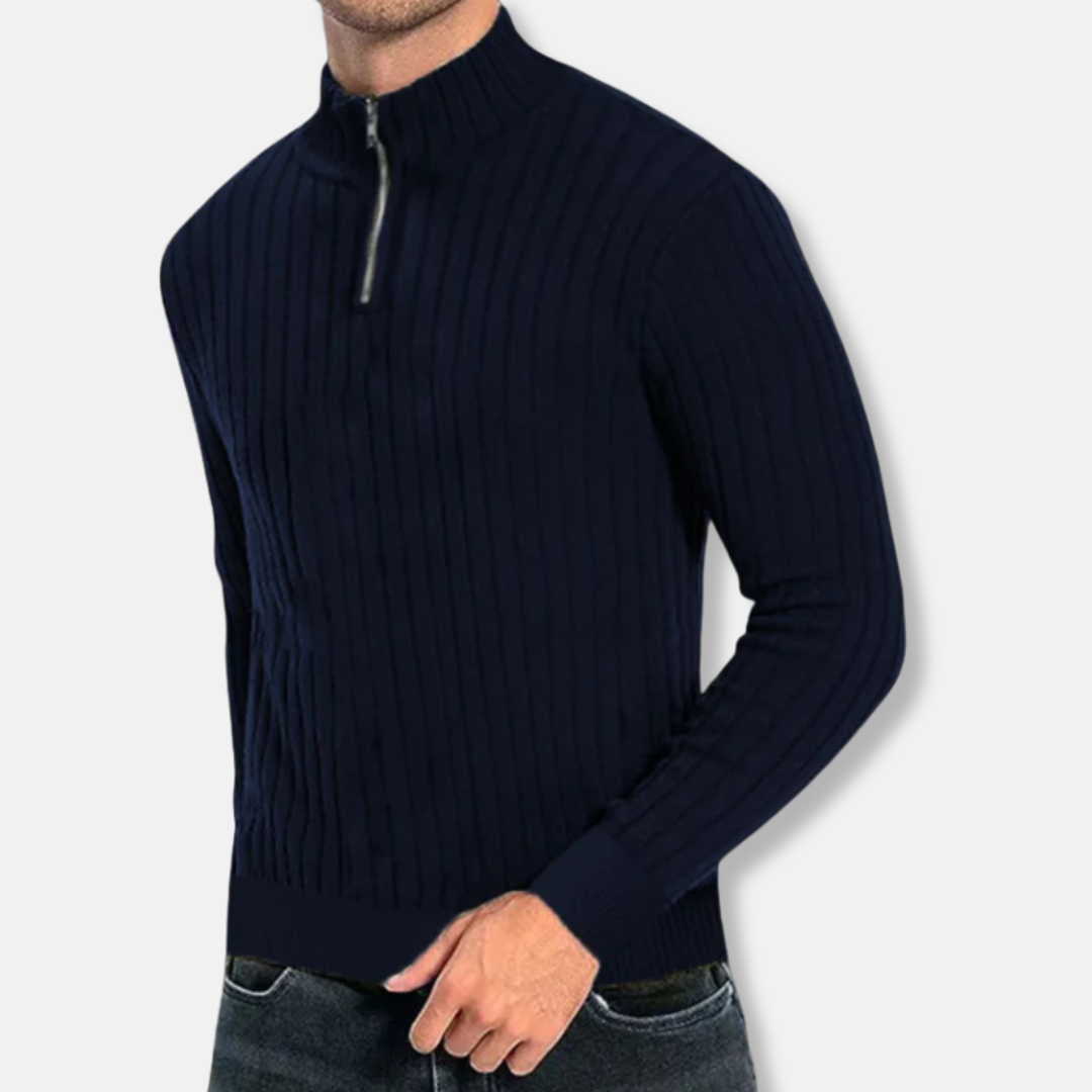Men’s Sweatshirt – Ribbed Knit – Regular Fit – Mock Neck Zip – Long Sleeve Casual Wear