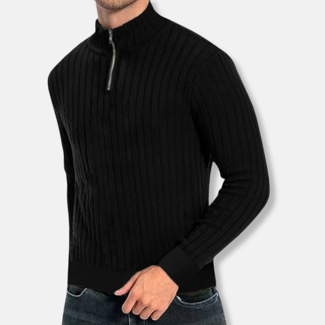 Men’s Sweatshirt – Ribbed Knit – Regular Fit – Mock Neck Zip – Long Sleeve Casual Wear