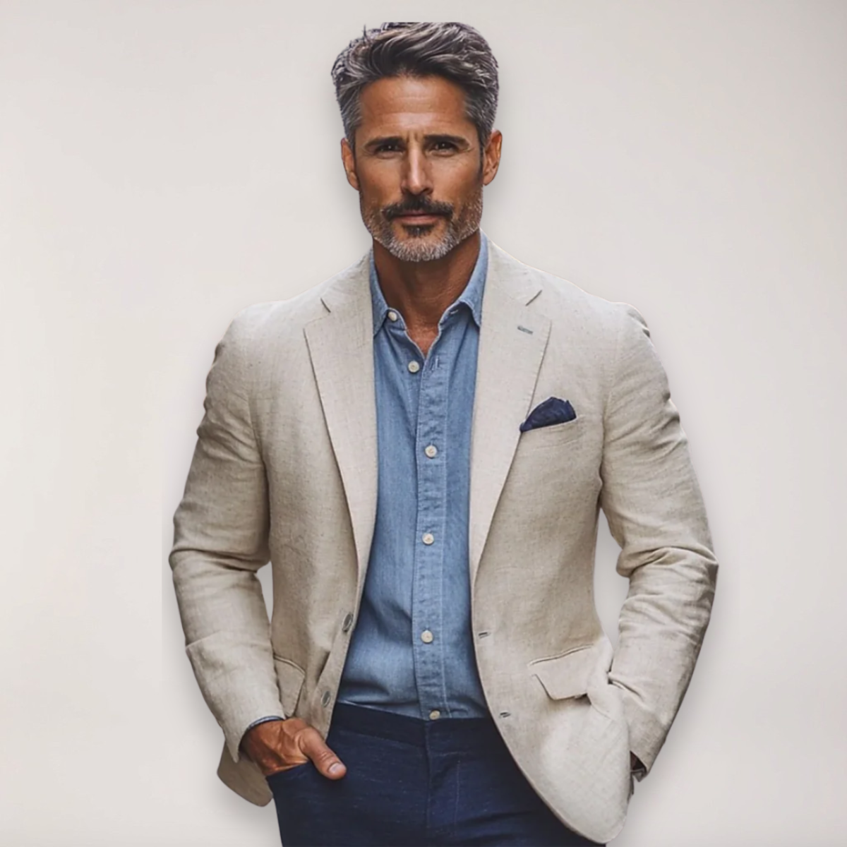 Men’s Tailored Blazer – Smart Casual Jacket in Beige, Navy, Blue, and Grey