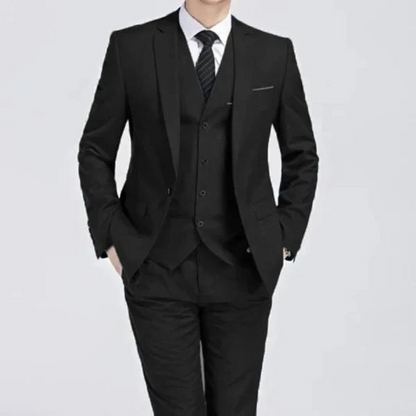 Men’s Three-Piece Suit – Single-Button Black Formal Set