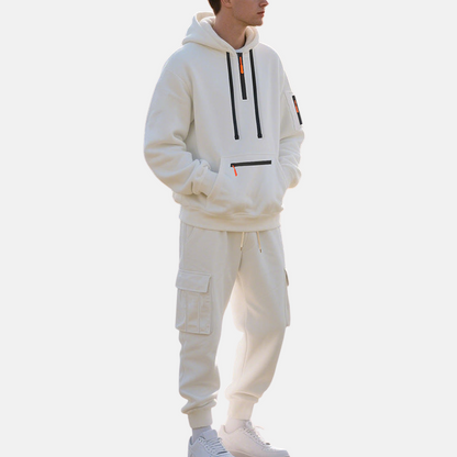 Men’s Tracksuit Set – Relaxed Fit Half-Zip Hoodie – Cargo Joggers with Tapered Leg