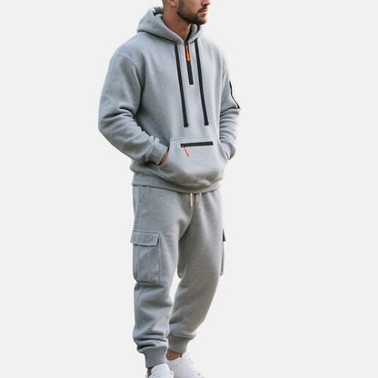 Men’s Tracksuit Set – Relaxed Fit Half-Zip Hoodie – Cargo Joggers with Tapered Leg