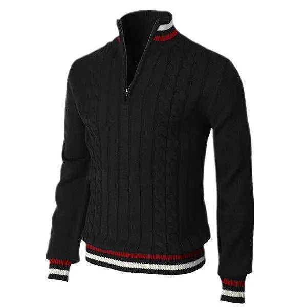 Men’s Turtleneck Sweater – Wool Knit – Slim Fit – Zip Neck – Cable Knit Pattern
