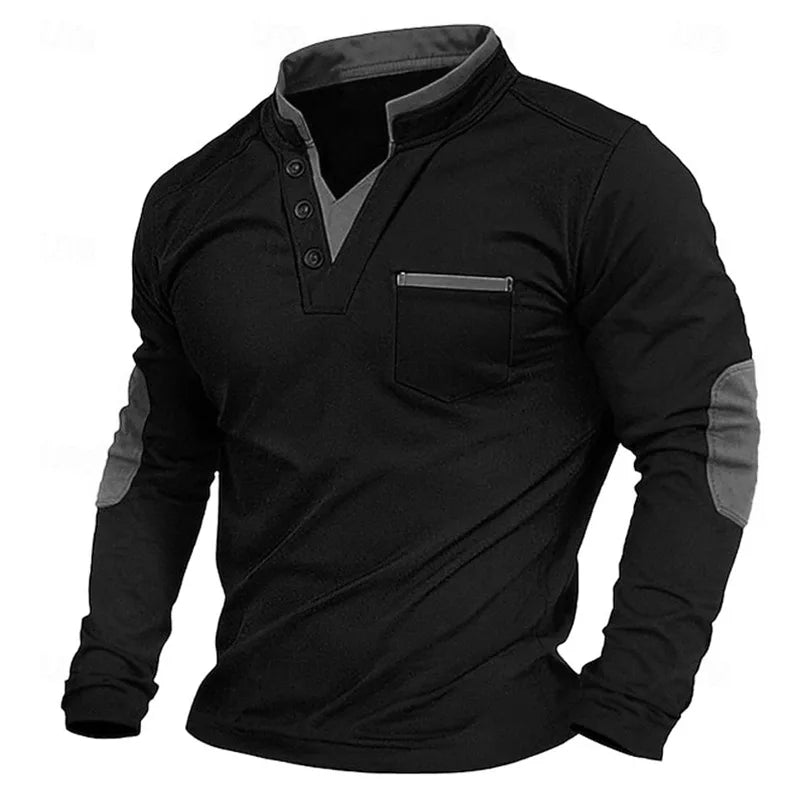 Men’s Stand Collar V Neck Shirt With Pocket
