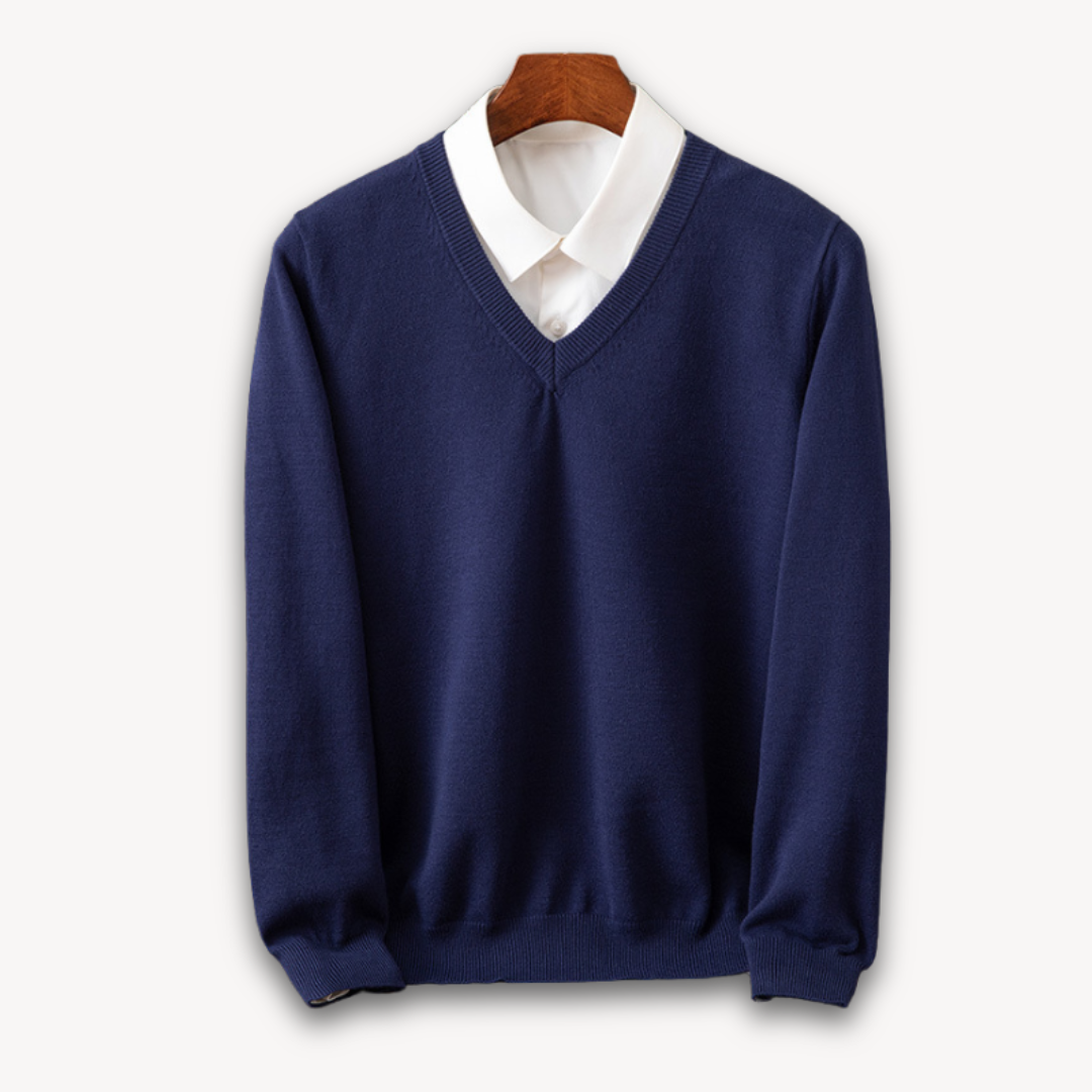 Men’s V-Neck Sweater – Slim Fit, Black, Long Sleeve