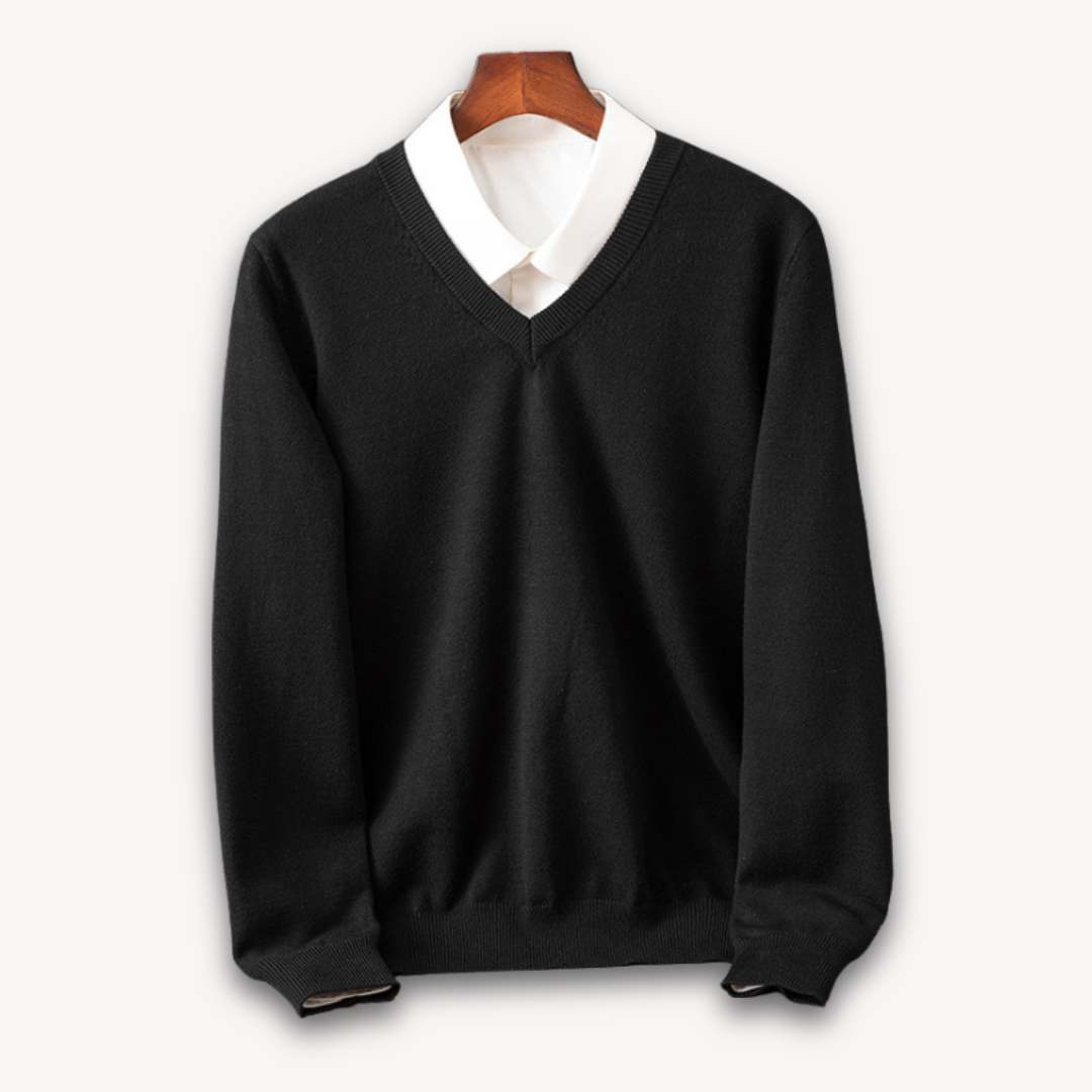 Men’s V-Neck Sweater – Slim Fit, Black, Long Sleeve