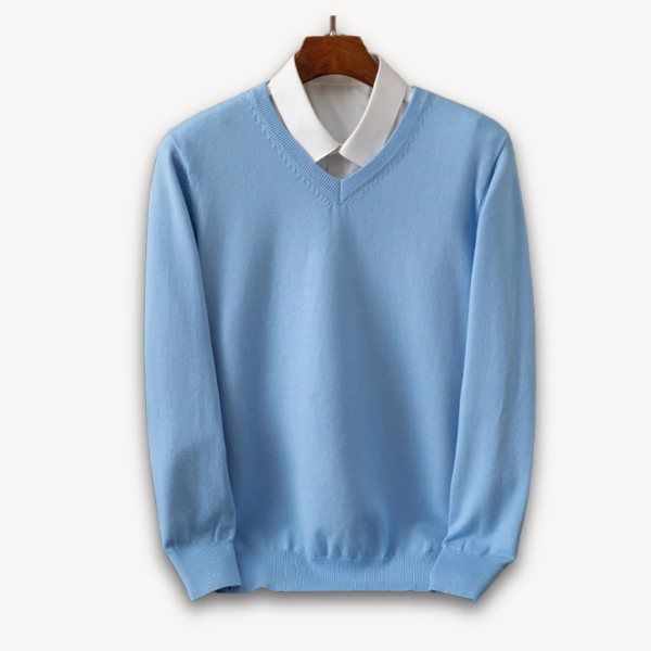 Men’s V-neck Sweater – Slim Fit – Wool Blend – Lightweight Breathable Casual Formal