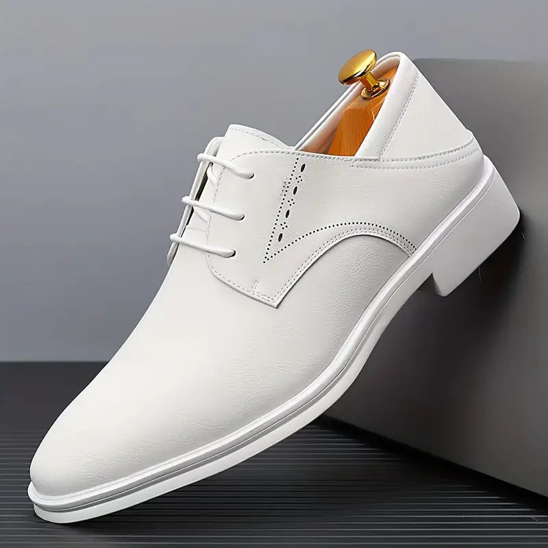 Men’s White Lace-Up Dress Shoes – Business Casual with Durable Rubber Sole
