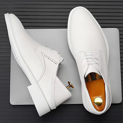 Men’s White Lace-Up Dress Shoes – Business Casual with Durable Rubber Sole