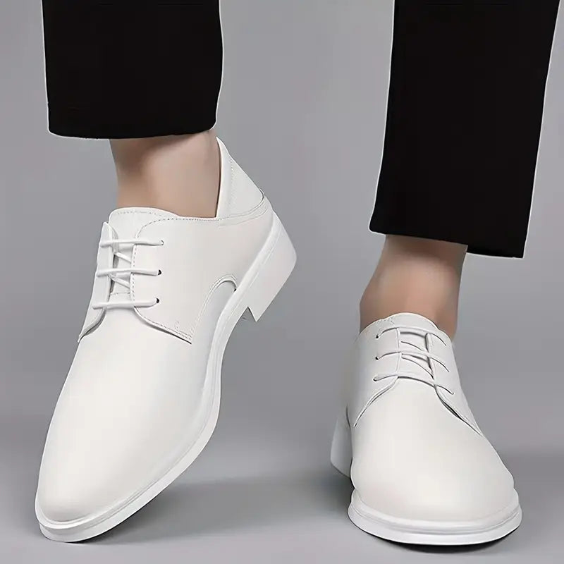 Men’s White Lace-Up Dress Shoes – Business Casual with Durable Rubber Sole