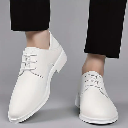Men’s White Lace-Up Dress Shoes – Business Casual with Durable Rubber Sole